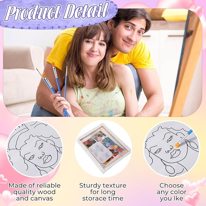 Zhanmai 12 Pack Pre Drawn Canvas for Painting Sip and Paint Kit 8" x 10" Paint Party Set Canvas Painting Pre Printed Canvases for Party Favor DIY Virtual Adult's Date Night(Fashionable Couple)