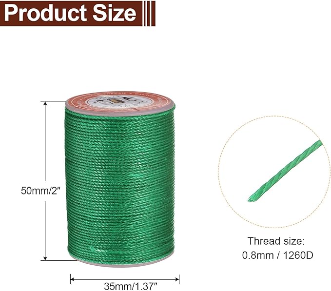 uxcell Round Leather Sewing Waxed Thread, 55m / 60 Yards Wax Polyester String, 0.8mm Waxed Stitching Cord for Leather Crafts, Bookbinding, Bracelets Braided, Dark Green