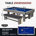 Hathaway Logan 7-ft Pool Table Combo Set with Benches - Rustic Gray with Blue Felt, Barnwood