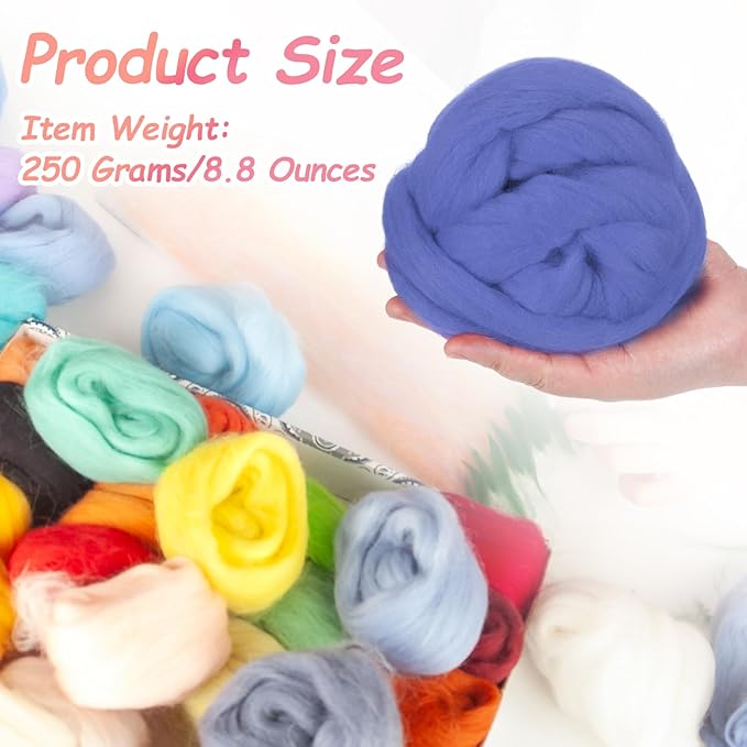 PATIKIL Wool Roving Yarn, 250G/8.8OZ Felting Wool Pure Roving Yarn, Blue