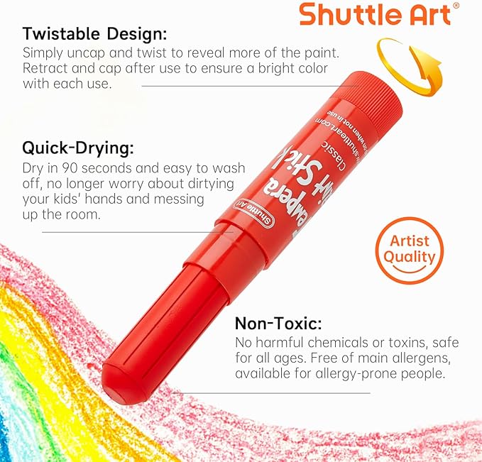 Tempera Paint Sticks, 15 Colors Solid Tempera Paint for Kids, Super Quick-drying, Washable, Works Great on Paper Wood Glass Ceramic Canvas