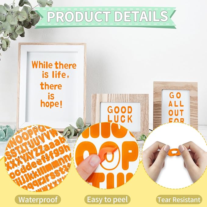 Alphabet Stickers, 12 Sheets Orange Letter Stickers, 1'' Inch Self-Adhesive Vinyl Mailbox Numbers & Letters for Home Decor & Classroom Bulletin Boards