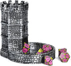 Castle DND Dice Tower, Wall Carving Dice Rolling Tower for Role Playing Game | Easy Roller Perfect for Board Game, D&D and RPG (Ancient Silver)