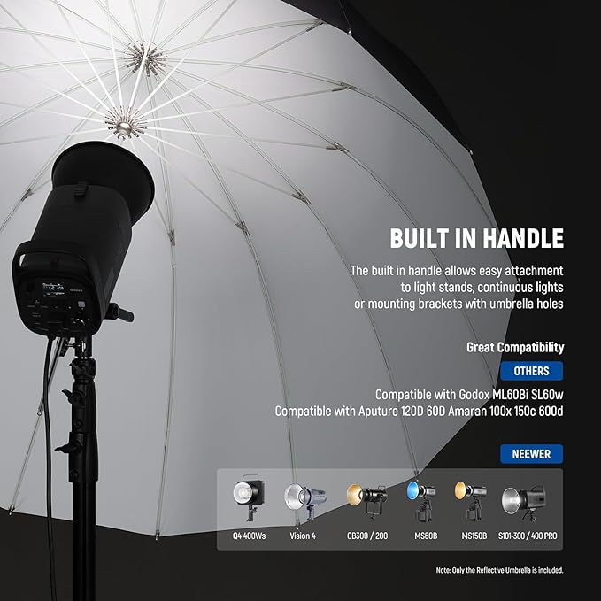 NEEWER 71"/180cm Parabolic Reflective Umbrella Photography with White Inner, Soft Lighting with Diffuser Cover, Bag, Quick Fold for Camera Photo Studio Video Light Shooting Monolight Flash, NS4U