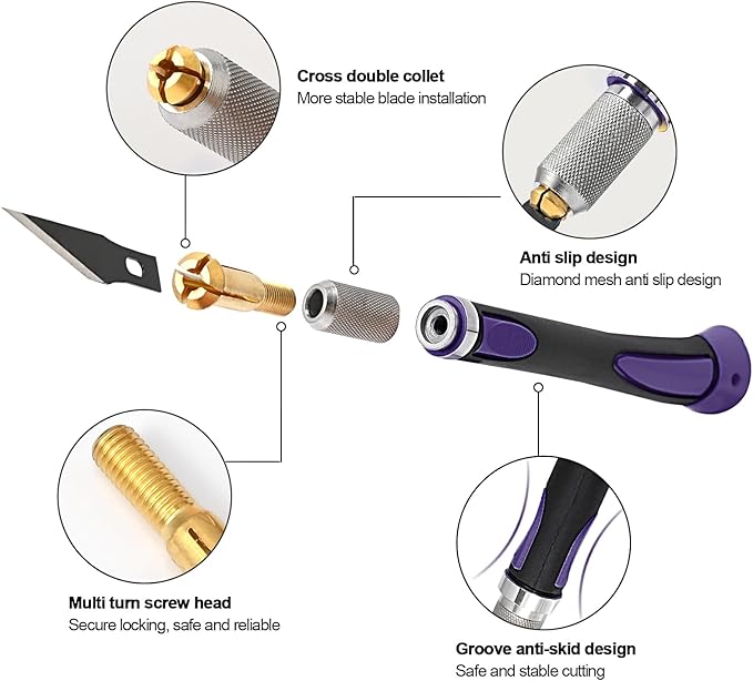 EHDIS Precision Hobby Knife Set Utility Craft Knife Kit with 10PCS Blades for Art, Working-Stencil, Scoring, Scrapbooking, Architecture Modeling, Crafting, Precision Knife (Purple)