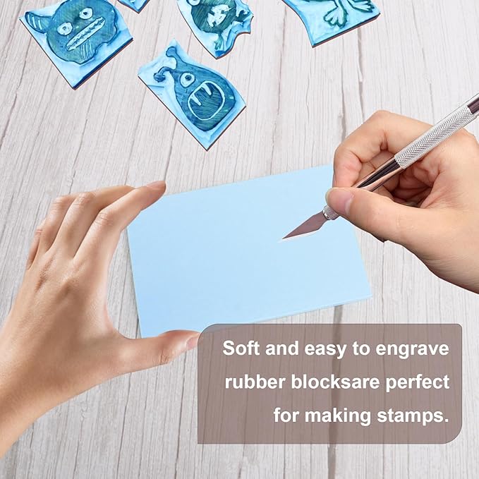 25 Pcs 4"x6" Rubber Carving Blocks, Linoleum Blocks, Stamp Carving Blocks for Printmaking, Linocut Artists, Crafts and More,(Sky Blue) by KUKLIPJIM.