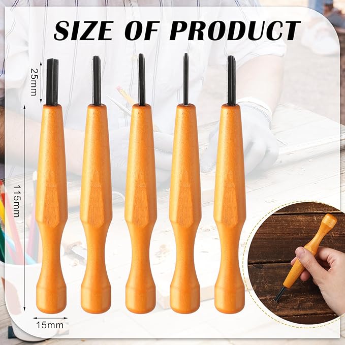 WILLBOND 5 Pcs Linocut Carving Tools Set - Triangular Linoleum & Wood Carving Knife Chisel V Shaped Tools for Linocut Printmaking & Woodcarving (1.5mm, 2mm, 3mm, 4mm, 5mm)