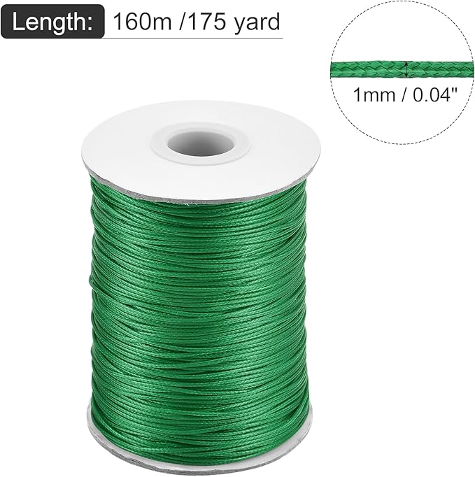 MECCANIXITY Waxed Cord 1mm Waxed Polyester Cord 175 Yard Wax String for Bracelet Making,Necklaces, Beading,Jewelry Making and DIY Crafts(Dark Green)
