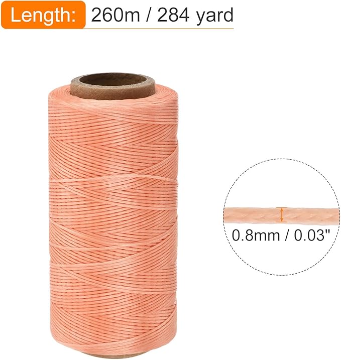 MECCANIXITY Waxed Thread,284 Yard 0.8mm 150D Flat Wax Thread Polyester Waxed String for Leather Sewing Hand Weaving Book Binding Home Decoration,Light Pink