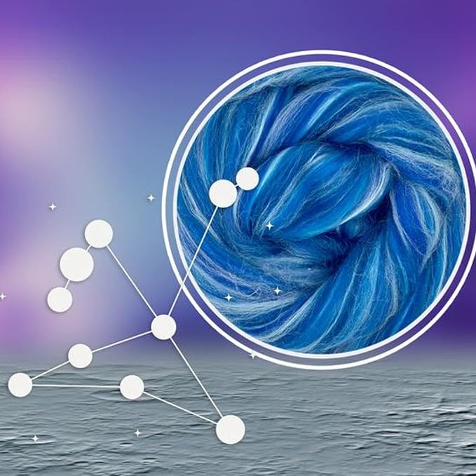 Revolution Fibers – Constellation Range Roving (8 Ounces) | Multicolored Tonal Blend of 70% Dyed Merino and 30% Tussah Silk Combed Top | Soft Fiber for Felting, Spinning, Knitting (Aquila Blue)