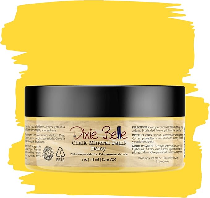 Dixie Belle Paint Company Chalk Finish Furniture Paint - Daisy (4oz) - Matte Vibrant Yellow Chic Chalk Mineral DIY Furniture Paint
