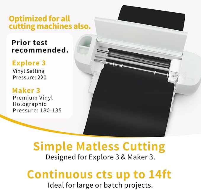 TECKWRAP Smart Permanent Vinyl, (13in x 14ft) - Adhesive Craft Vinyl - Matless Cutting & Easy to Apply for DIY Decal Projects with Maker 3 / Explore 3 Machines, Matte Black