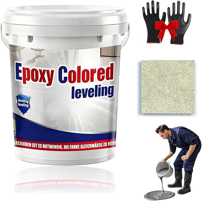 Epoxy Floor Paint, Epoxy Colored Sand Floor Paint, High-Gloss Marble Effect Self-Leveling Coating, Waterproof, Non-Slip, Ultra-Durable for Garage, Basement, Wood Floors (Beige,8.8Ib)