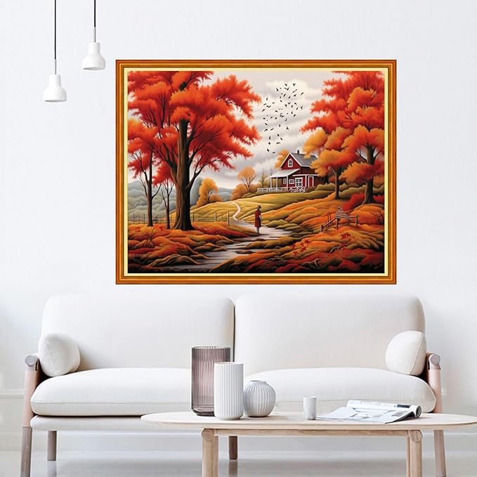 Dooxvey Cross Stitch Kits for Adult Beginners - Full Range of Stamped Kits, Needlepoint & Embroidery Kits - 11CT Cross Stitch Patterns: Autumnal Scenery - 16x20 inch