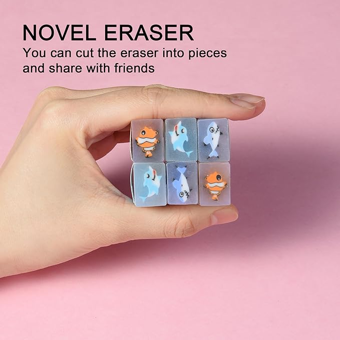 HILAZA 18Pcs Cute Sea Animal Erasers for Kids Bulk, Kawaii Fun Pencil Jelly Erasers for School Classroom Supplies Prize Gifts Party Favors