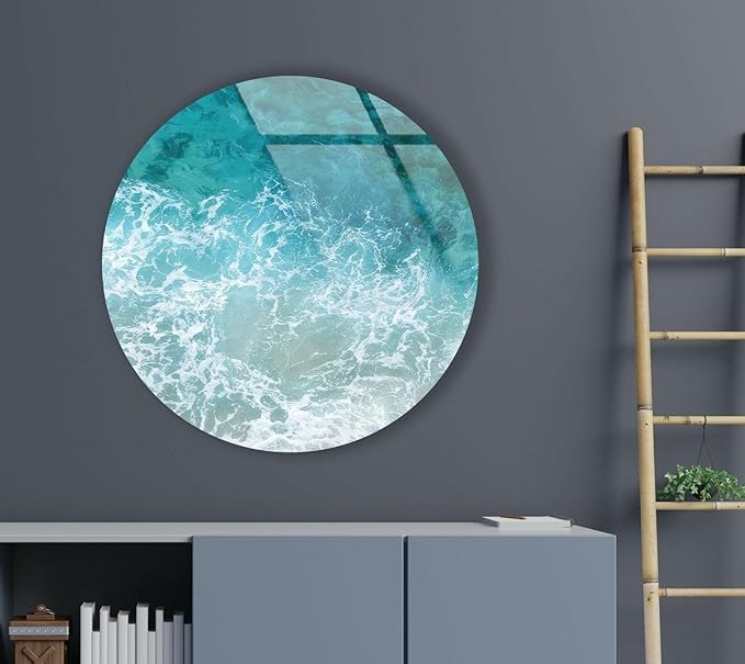 My Photostation.com 39,4''(100cm) Diameter Sea Waves Round Glass Wall Art Tempered Glass Printing Wall Decor Large Wall Art Wall Hangings