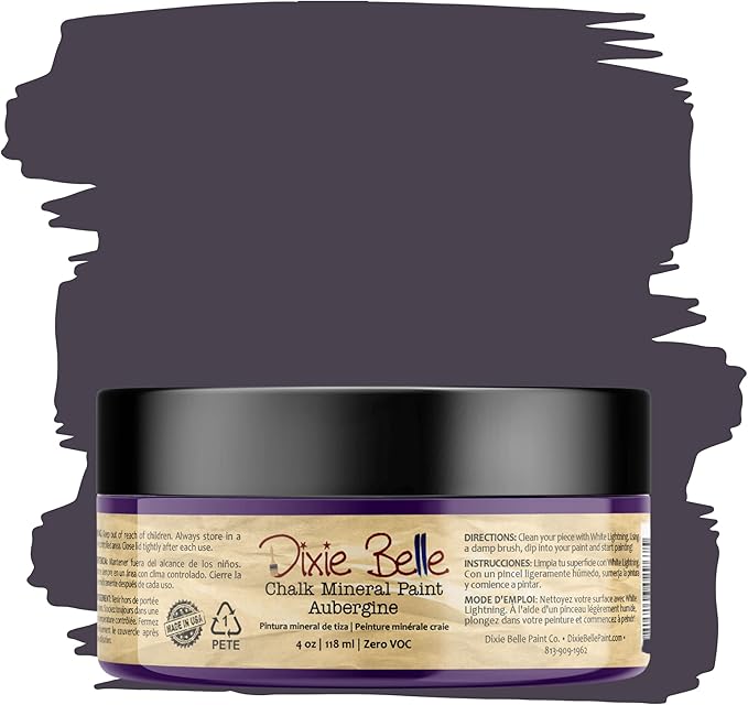 Dixie Belle Paint Company Chalk Finish Furniture Paint - Aubergine (4 Fl Oz) - Matte Royal Eggplant Chic Chalk Mineral DIY Furniture Paint