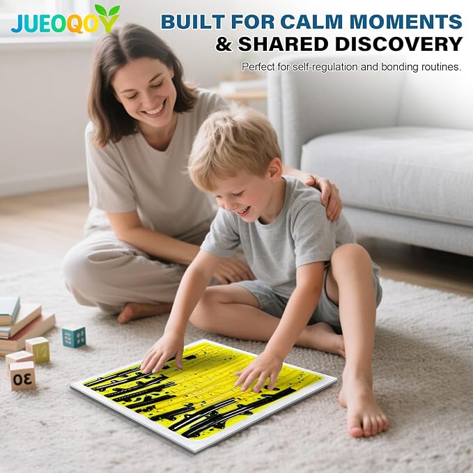 Liquid Sensory Floor Tile for Kids Ages 3+, 12" Textured Step-On Tile with Non-Slip Base, Interactive Color-Flow, Yellow-Black, for Calm Corners (1-Pack)
