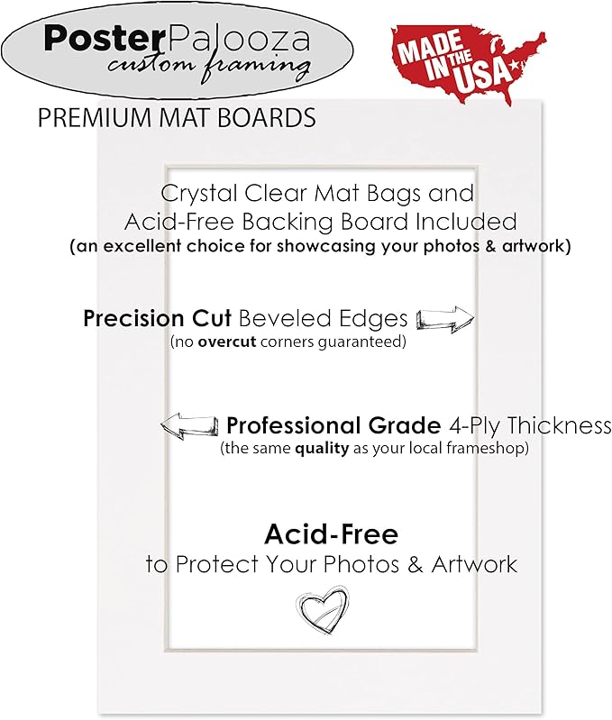 8.5x11 Mat Bevel Cut for 7x9 Photos - Acid Free Light Grey Suede Precut Matboard with Backing Board and Crystal Clear, Self Seal Photo Mat Bag - for Pictures, Photos, Framing - 4-ply Thickness