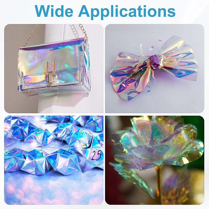 MECCANIXITY Iridescent Window Film,24" x 39" Iridescent Holographic PVC Fabric Dichroic Film Clear Vinyl Paper Roll for DIY Craft Gift Wrapping Bag Decoration, Red