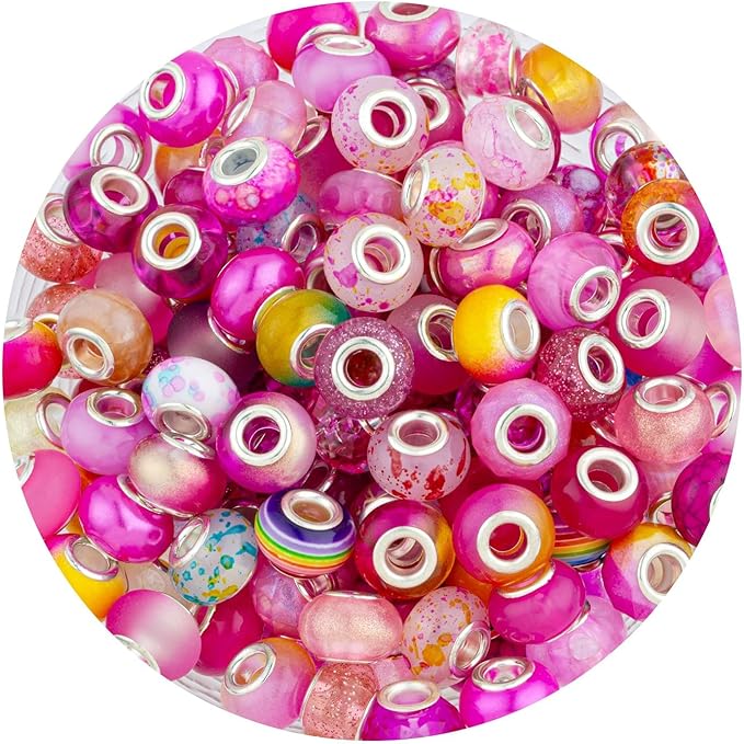 LAIDANLA Rose Mix Large Hole Beads，100pcs 15mm European Large Hole Beads Bulk for Bracelet Pens Jewelry Making Spacer Charms Craft Beads Decoration