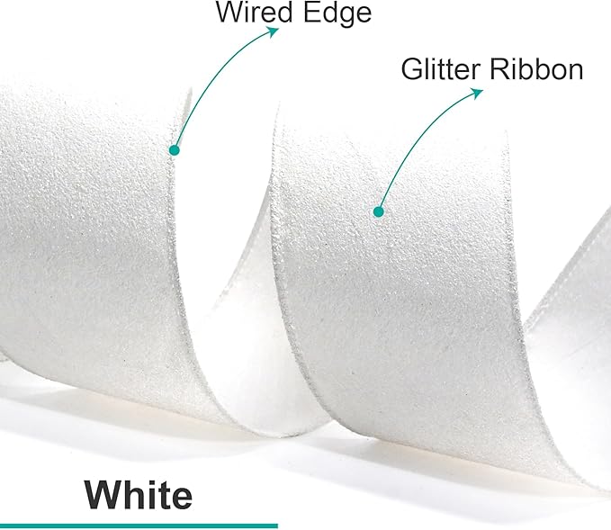 CT CRAFT LLC Glitter Wired Ribbon 4" x 10 Yards White for Christmas Home Decor Bow Gift Wrapping DIY Crafts Wreath