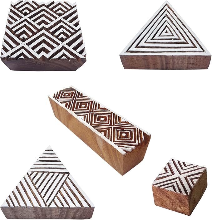 Royal Kraft Geomatric Wooden Printing Stamps (Set of 5) - DIY Henna Fabric Textile Paper Clay Pottery Blocks Htag2221