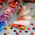 Thanksgiving Glitters Nails Sequins Fall Nail Glitter Sequins Autumn Maple Leaf Flakes Design Nails Charms Holographic Mixed Color 3D Confetti Maple Leaves Nails Glitter for Women