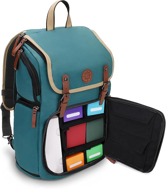 ENHANCE Designer Edition TCG Backpack - MTG Deck Bag Card Binder Space, TCG Deck Box Storage, MTG Playmat Holder - Card Storage Compatible with Magic the Gathering, Pokemon, Lorcana (Canvas Green)