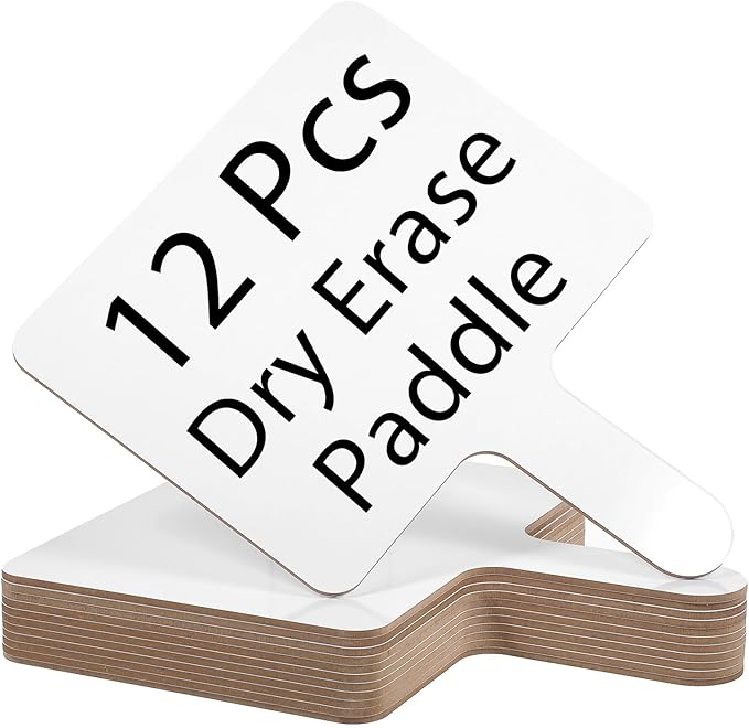 12 Pcs Dry Erase Answer Paddles, Auction Paddles Bulk, 9.8 x 8 Inches White Board, Double Sided Paddle for Students Classroom Office Meeting Voting Answers Shower Games Party