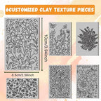 6 PCS Polymer Clay Texture Sheets Plants Clay Texture Mat for Using with Clay Cutters Pottery Earrings Jewelry DIY Making