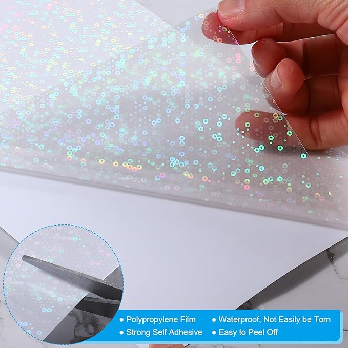 PATIKIL 8.3x5.8" Holographic Sticker Paper, 20Sheets A5 Polypropylene Self-adhesive Transparent Waterproof Laminate Overlay Film for Photo Cards Scrapbook Decorations, Circle