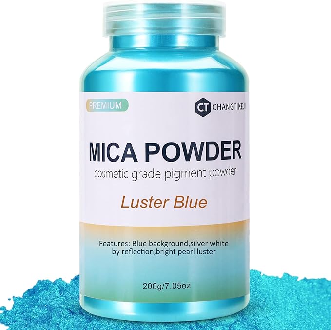 Mica Powder,7.05OZ（200g）,Luster Blue Mica Powder Pigment for Epoxy Resin，Lip Gloss，Car Paint，Dye，Soap Making，Nail Polish,Epoxy Resin,Candle Making,Bath Bombs