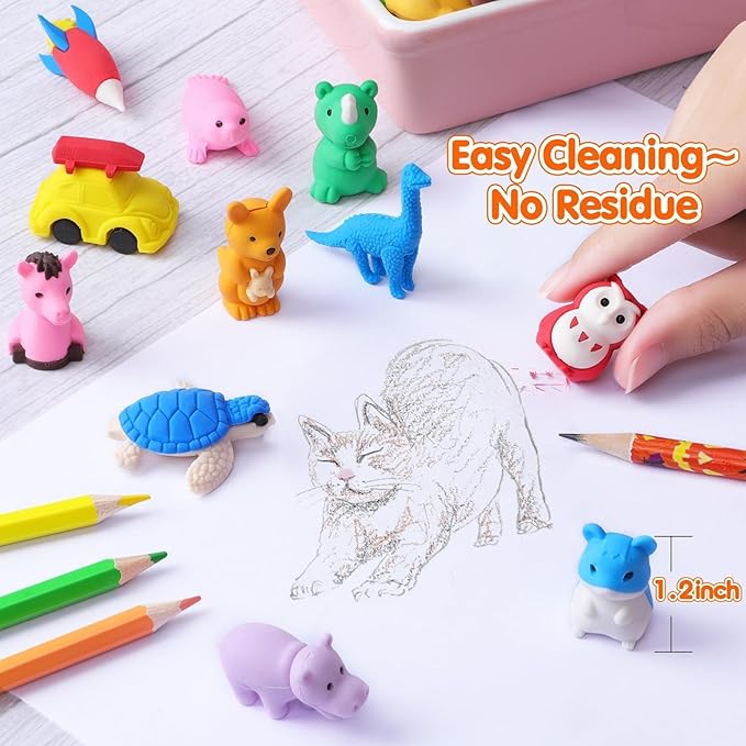 40 Pcs Animal Erasers Desk Pet for Kids 3D Puzzle Pencil Eraser Treasure Box Toy for Classroom School Prize Kids Party Favors Back to School Supplies Easter Egg Fillers Goodie Bag Stuffers Gift