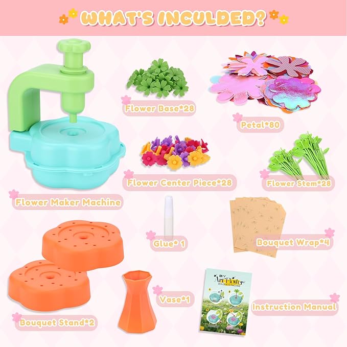 Crelloci DIY Fabric Flower Bouquet Craft Kit - Creative Handmade Floral Arrangement Toy Set, Arts and Crafts Gift for Toddlers Kids Girls & Boys Ages 3+