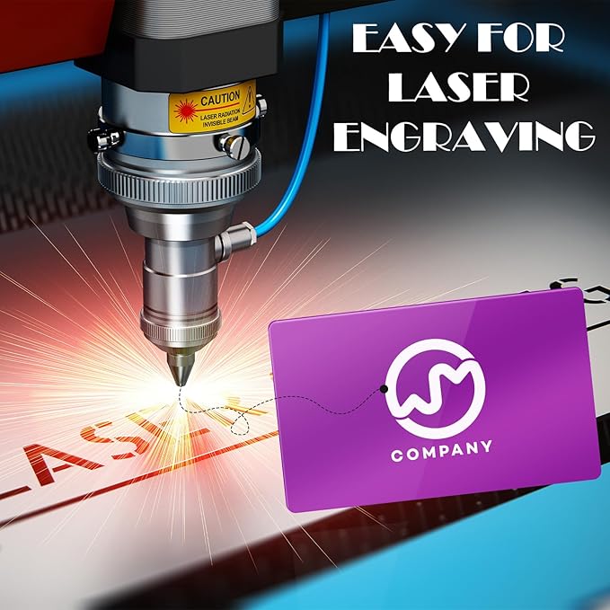 weparmeety 100 Pcs Metal Engraving Blanks Aluminum Sheet Laser Engraving Business Card Multipurpose Engraving DIY Gift Cards 86 x 54 x 0.21 mm (Purple)