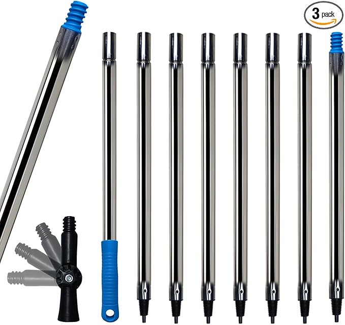 10 Ft Extension Pole +Joint Angle Adaptor, Paint Roller Stainless-Steel Threaded Splicing Extension Poles for Hand Drywall Sander Wall Cleaning and Polishing Paint Roller Brushes (10 Feet)