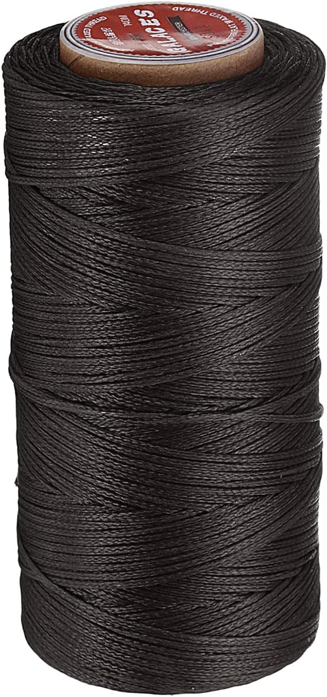 uxcell Flat Leather Sewing Waxed Thread, 140m / 153 Yards Polyester Wax String, 300D Wax Stitching Cord for Leather Crafts, Bookbinding, Bracelets Braided, Dark Brown
