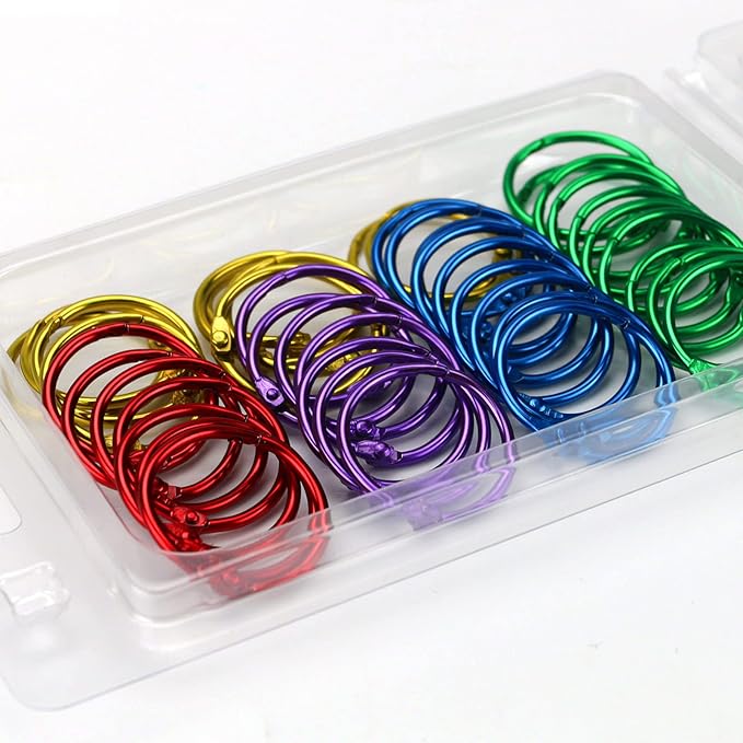 OWLKELA 1 Inch Binder Rings, Office Book Rings, Loose Leaf Rings, 50 Pcs Metallic Assorted Colors