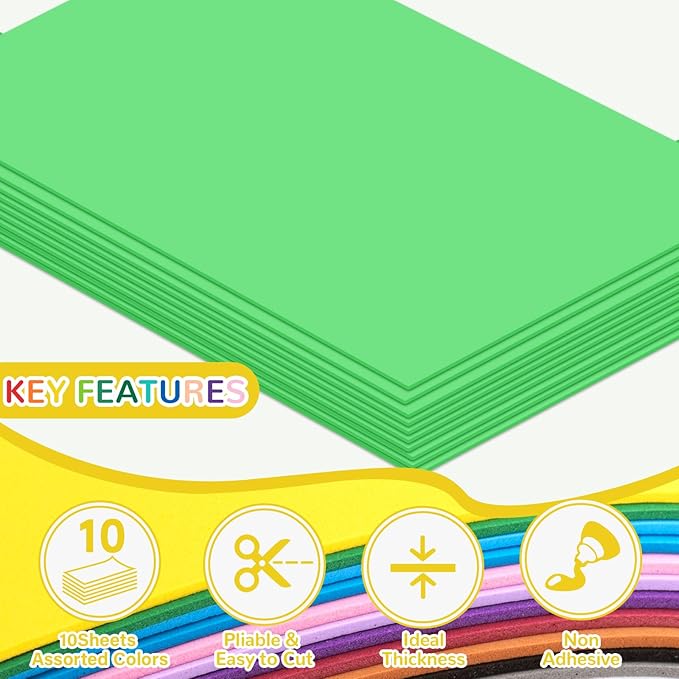 10 Pack Foam Sheets Craft 8 x 12 inch, Eva Color Foam Paper for Art Crafts Projects, Classrooms Scrapbook Gift DIY Cutters Card Party Decoration (Green)