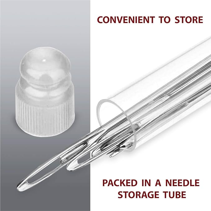 Large Eye Sharp Stitching Needles for Needlework 1.75-2.5 inches - 28 Embroidery Needles for Hand Sewing Variety Sizes in a Handy Storage Tube