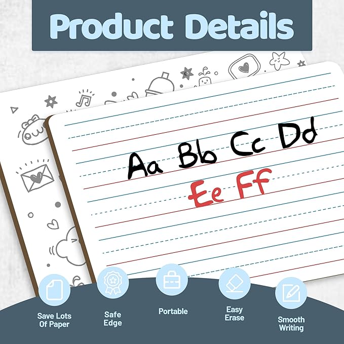 White Board Dry Erase Boards Classroom Pack Mini White Boards 9" x12” Double Sided Personal Whiteboards for Students Teachers School Supplies Lapboards (12Pack line whiteboard & Erasers & Pens)