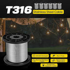 316 Stainless Steel Cable, 1000FT 1/32IN Wire Rope 7 * 7 Strand with 250Pcs Aluminum Sleeves Stops, Guide Wire for Outdoor String Lights for String Lights Hanging, Clotheslines, Trellis (1000FT)
