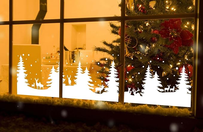 Christmas Stencils for Window Glass Large Christmas Stencils for Door Mats Forest Deer Winter Scene Holiday Stencil for Painting on Wood Doormat Fabrics Decor