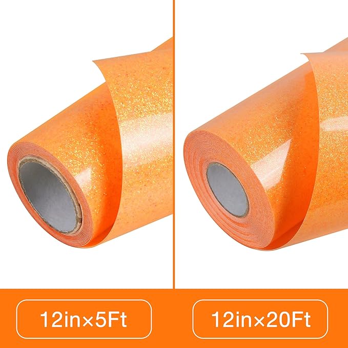 TORC Orange Glitter HTV Heat Transfer Vinyl Roll 12 inch x 20 ft Iron on Vinyl for T Shirts Crafts Bulk