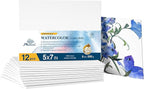 PHOENIX Watercolor Canvas Boards for Painting - 5x7 Inch/12 Pack, 100% Cotton Water Color Small Canvas Panels, 8 Oz. / 260g White Blank Medium Texture Flat Canvases for Water Based Paints