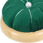 HARFINGTON Wooden Base Pin Cushion Japanese Style Cute Needle Holder Pincushions Round for Sewing Quilting Needlework DIY Crafts, Dark Green