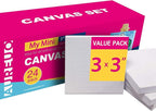 AUREUO Mini Stretched Canvas - 3x3 Inch/24 Pack - 2/5 Inch Profile Small Square Canvas - Gift Set Bulk Pack Canvases for Acrylic Painting & Craft