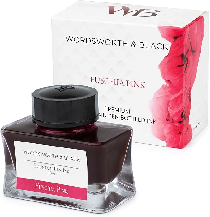 Wordsworth and Black Fountain Pen Ink Bottle (50 ml) Premium Luxury Edition, [Fuschia Pink] Fountain Pens Bottled Ink; Classic Designed Bottle Smooth Flow 50 ml