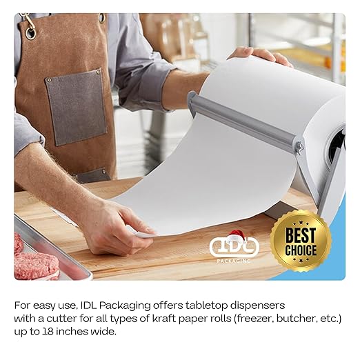 White Freezer Paper 36" x 13200" (1100 feet) with Cutter - USA-made Large Freezer Paper Roll for Meat & Fish - Poly-Coated Food Wrapping Material for Freezing by IDL Packaging